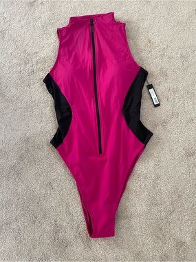 TA3 Hi Cut Sleeveless Surfy One Piece Swimsuit Berry Black 3X X-Long NWT